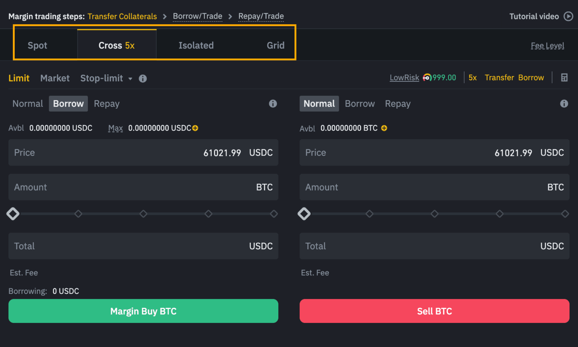 Ví Margin có đánh dấu entry price, liquidation price, PnL thay đổi theo số dư ví.