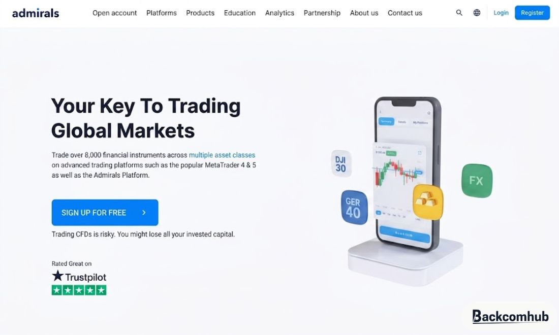 Giao diện website của sàn Admiral Markets