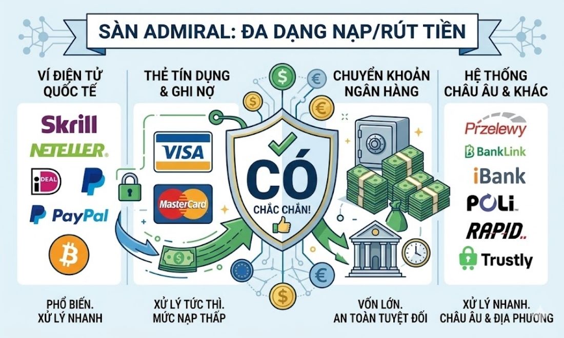 Các hình thức nạp rút đa dạng trên sàn admiral markets 