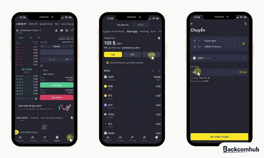 Ở bước tiếp theo, coin thủ cần chuyển tiền vào ví futures trên sàn Binance 