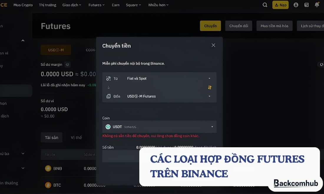 Khi chơi futu trên sàn Binance, coin thủ được chọn 1 trong 2 loại là: USDⓈ-M và COIN-M