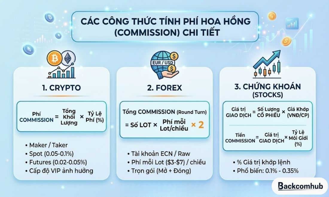 Cách tính phí hoa hồng trong cypto, forex và chứng khoán 