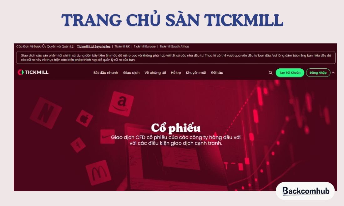 Giao diện của website sàn Tickmill hiện nay 