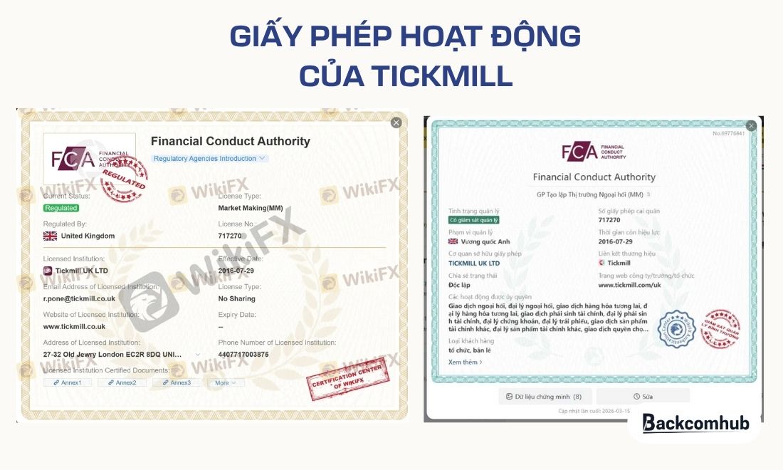 Giấy phép hoạt động của sàn Tickmill 