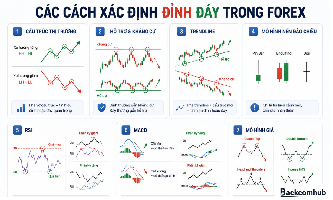Các cách xác định đỉnh đáy trong Forex phổ biến