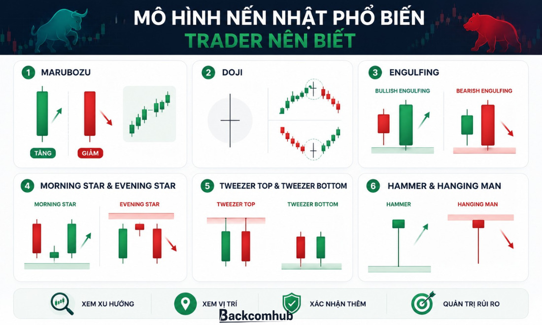 Các mô hình nến Nhật phổ biến trader nên biết