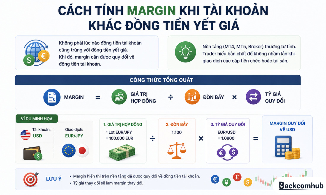 Cách tính margin khi tài khoản khác đồng tiền yết giá