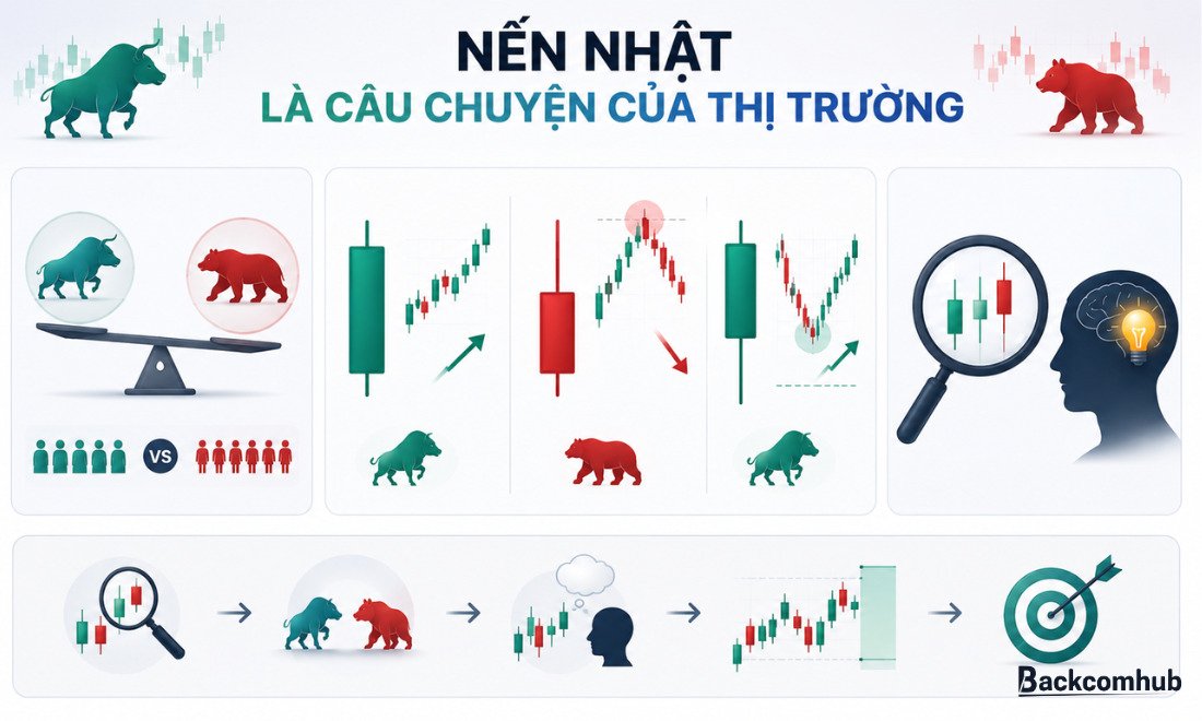 Nến Nhật không phải tín hiệu, mà là câu chuyện của thị trường