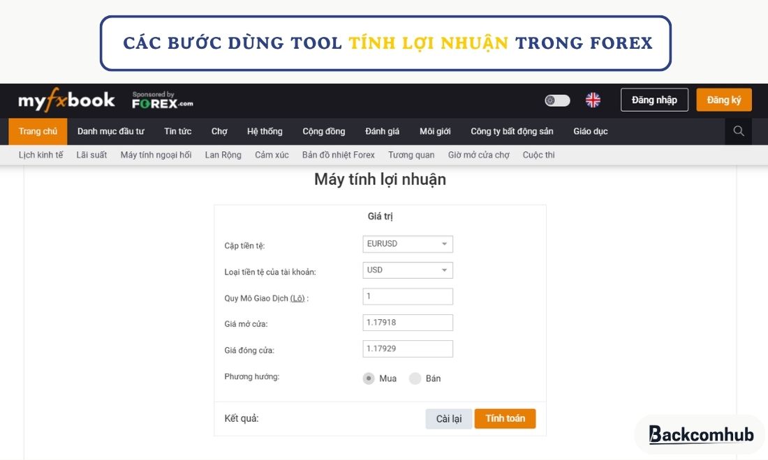 Các bước dùng tool để tính lợi nhuận tự động khi đầu tư ngoại hối 
