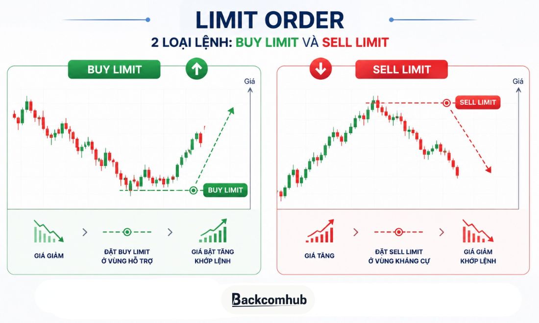 Limit order có 2 loại phổ biến là buy limit và sell limit 