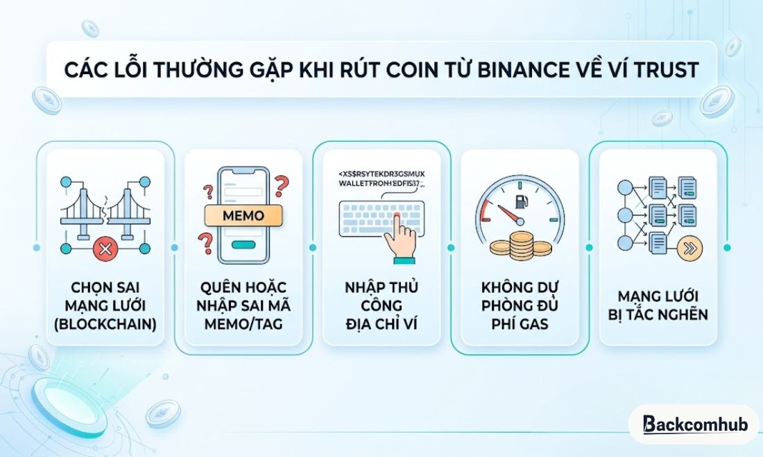 Các lỗi thường gặp trong quá trình rút coin từ sàn Binance về ví trust wallet mà người chơi cần biết 