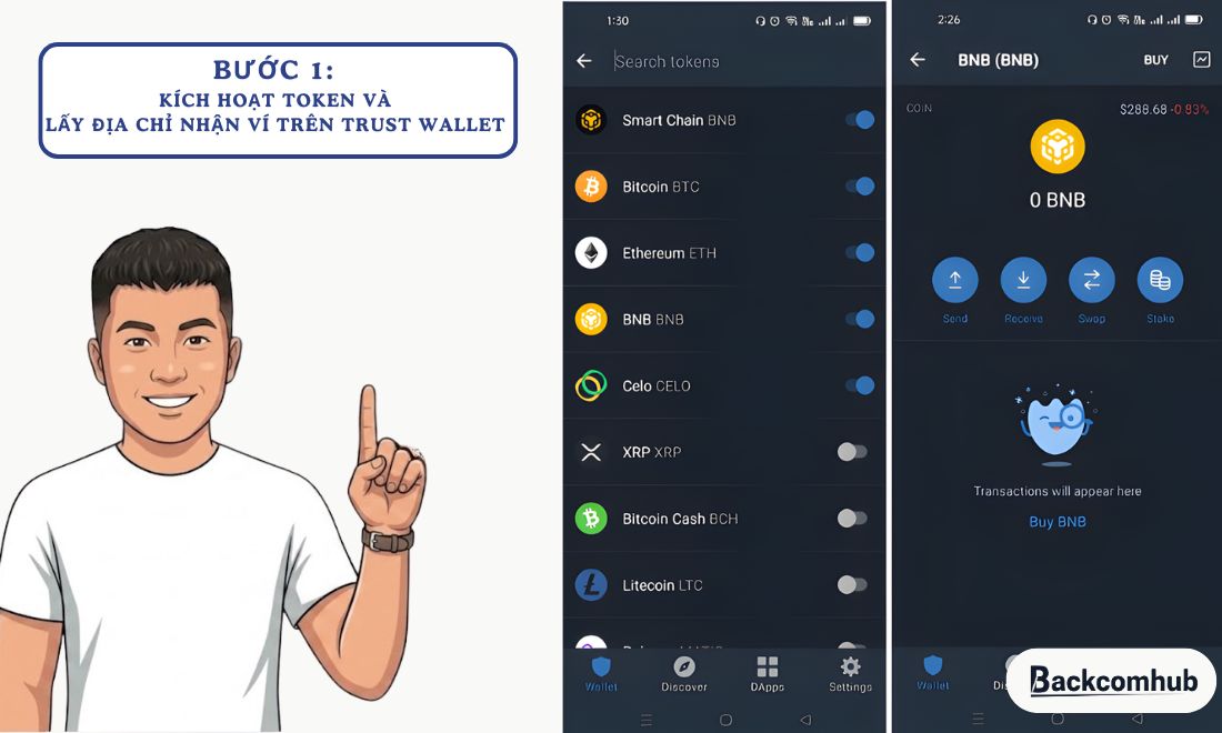 Kích hoạt token và lấy địa chỉ nhận trên Trust Wallet