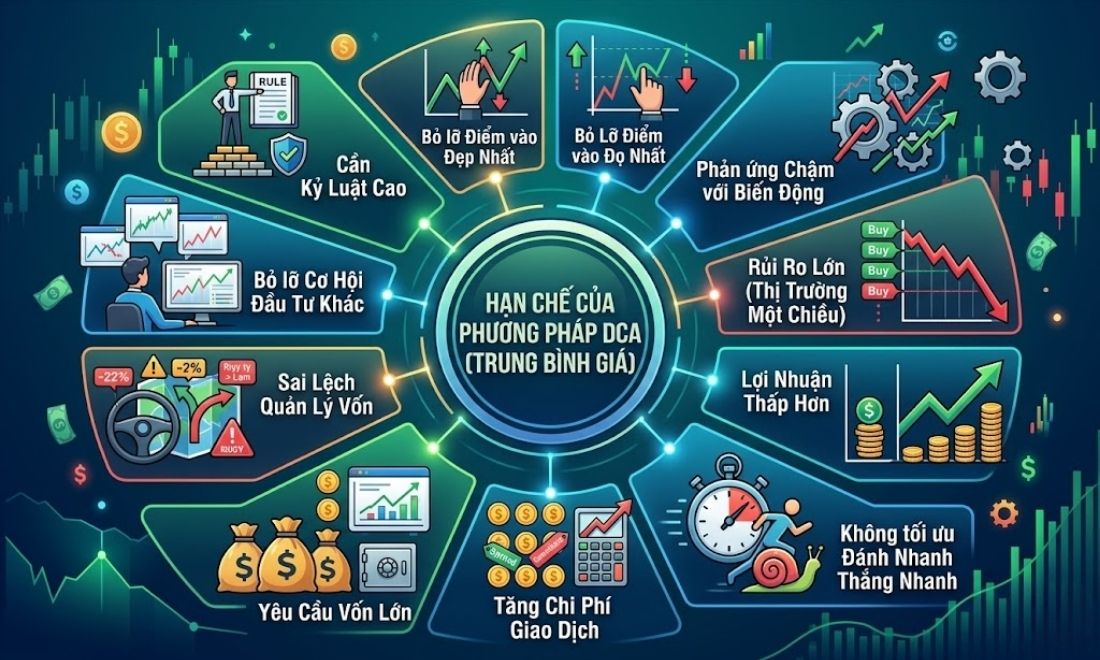 Mặc dù mang lại độ an toàn cao cho tài khoản nhưng DCA cũng đem tới không ít những hạn chế cho nhà đầu tư 