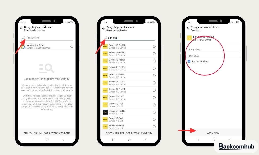 Bước 3 và bước 4 trong hành trình đăng nhập vào tài khoản MT4 bằng điện thoại Android 