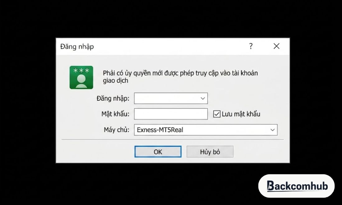 Bước tiếp theo khi đăng nhập exness trên MT5 đó là nhập ID định danh và Mật khẩu giao dịch