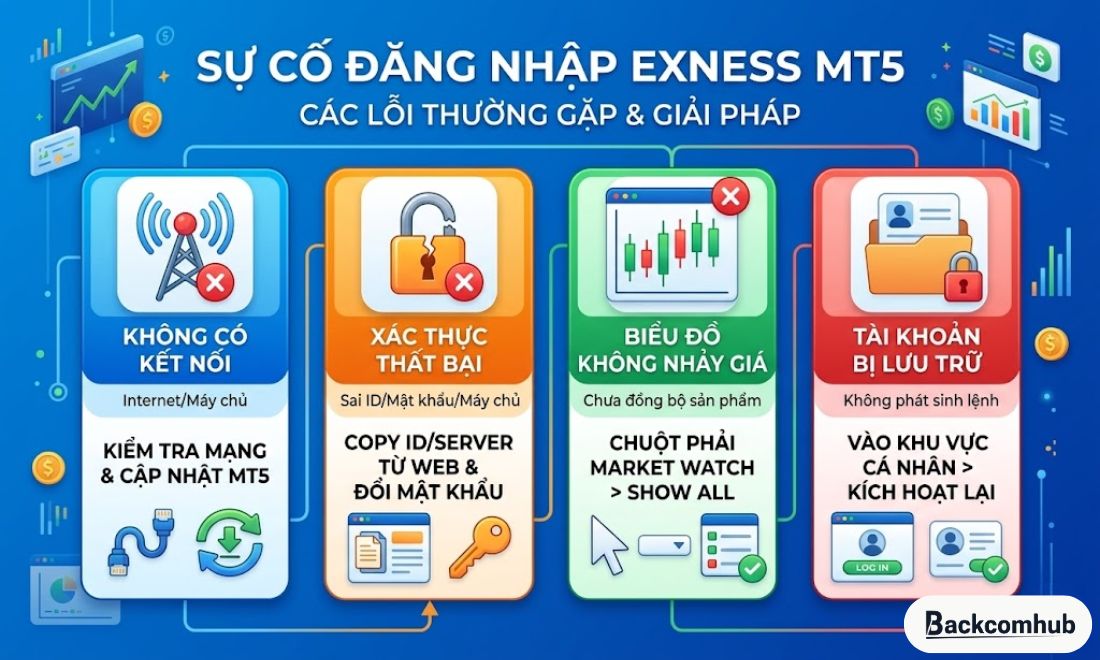 Các lỗi gây không đăng nhập được Exness trên điện thoại và máy tính bbằng MT5 cùng giải pháp kèm theo 