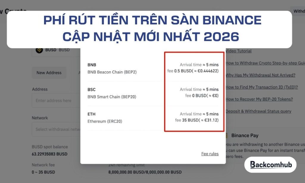 Cập nhật biểu phí rút tiền Binance mới nhất 2026 cho coin thủ
