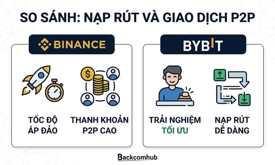 Tốc độ nạp rút tiền của Binance được coin thủ đánh giá là nhanh hơn so với Bybit 