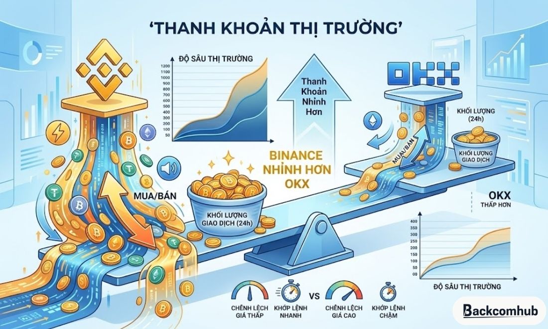 Sàn Binance có mức độ thanh khoản cao hơn so với sàn OKX 
