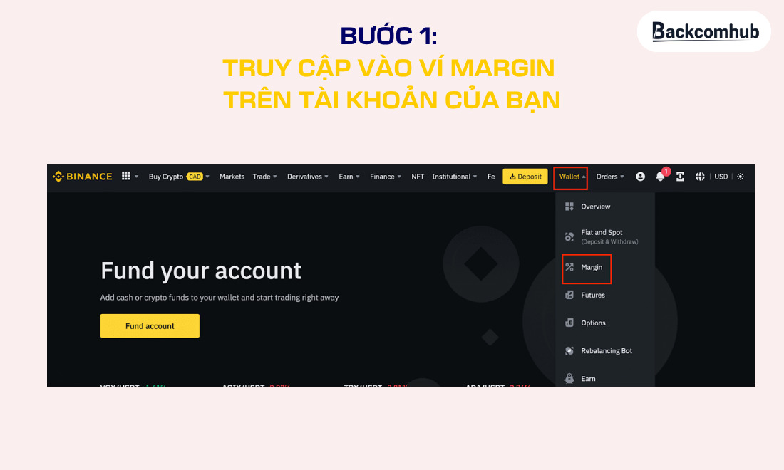 Để trả lại tiền đã mượn của sàn Binance, trước tiên anh em cần phải truy cập vào ví ký quỹ