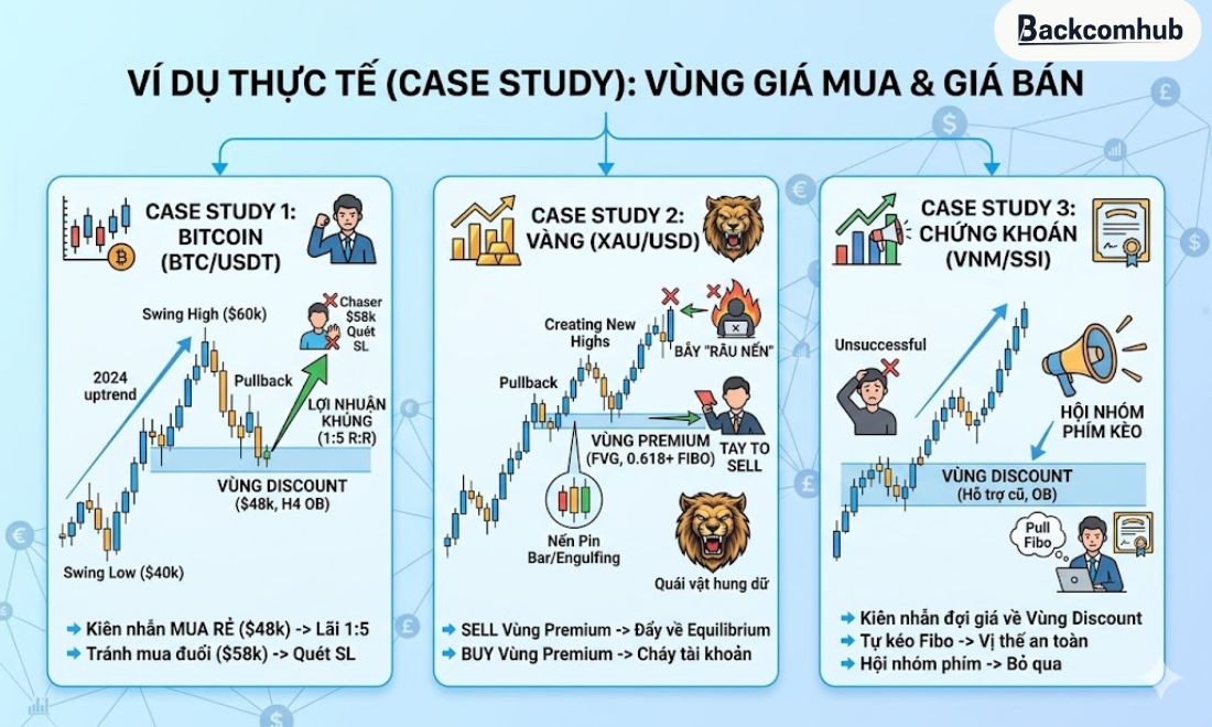 Các ví dụ thực tế về vùng giá premium và vùng giá discount 