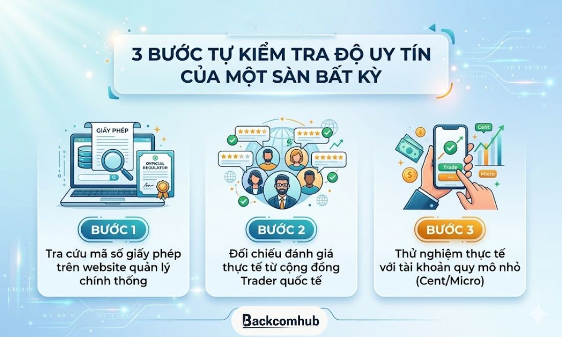 Cách chọn sàn uy tín đó là thực hiện đầy đủ và lần lượt 3 bước như ở trên 