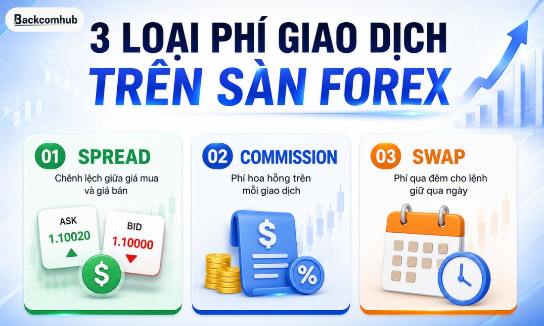 Các loại phí giao dịch hiện có trên sàn forex là: Spread, Commission và Swap 