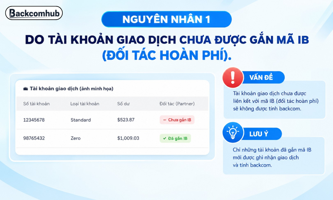 Nhà đầu tư không nhận được tiền backcom có thể do tài khoản chưa được gắn mã IB hoàn phí