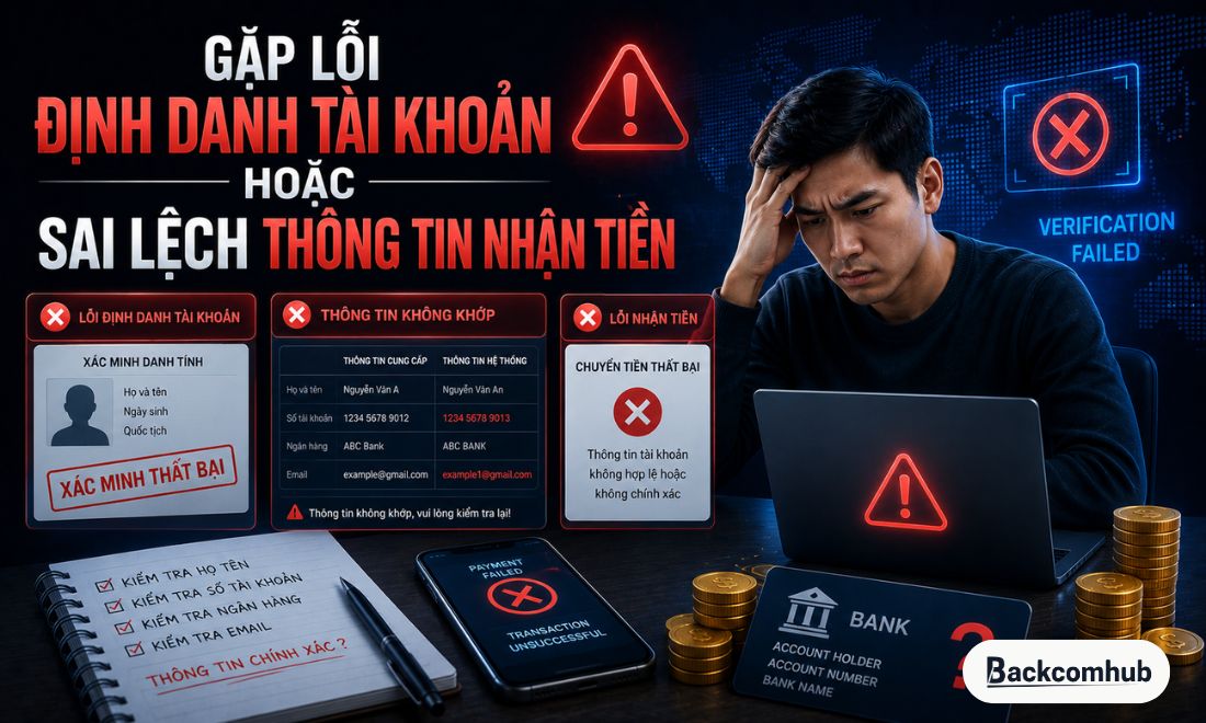 Lỗi định danh tài khoản hoặc sai thông tin nhận tiền cũng là lý do khiến trader không nhận được tiền hoàn phí 