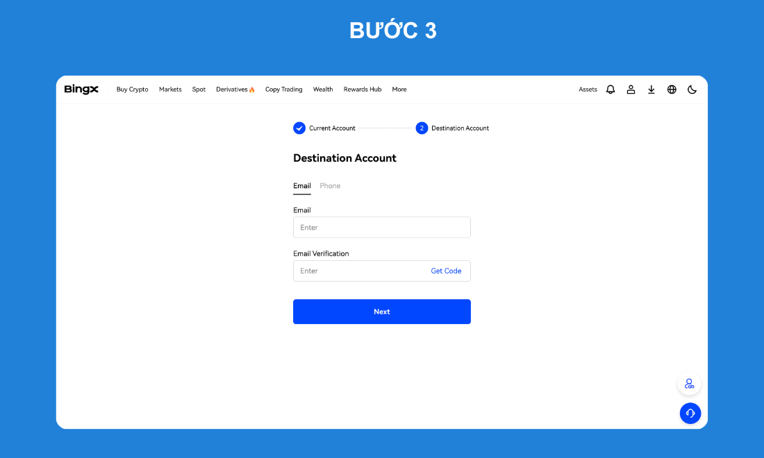 Điền email dùng để tạo tài khoản BingX mới và nhấn Get Code rồi điền mã mà hệ thống gửi tới mail vào ô trống trong hình 