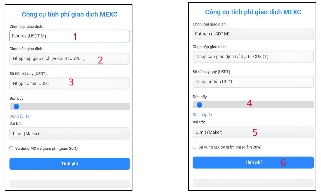 Các bước dùng tool tính phí giao dịch futures trên sàn Mexc tự động