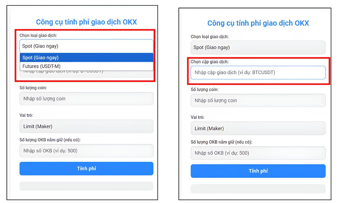 Trước tiên, nhà đầu tư cần chọn loại giao dịch và cặp giao dịch mà mình dự kiến sẽ chơi spot hoặc futures trên sàn OKX 