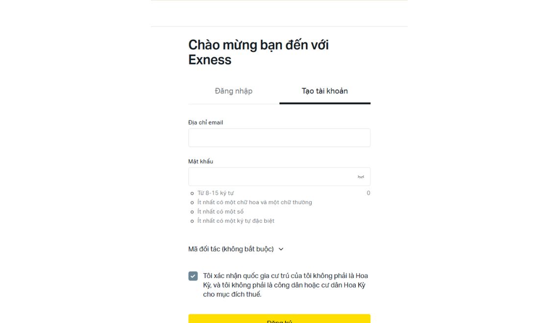 Nhấn sang tab "Tạo tài khoản" 