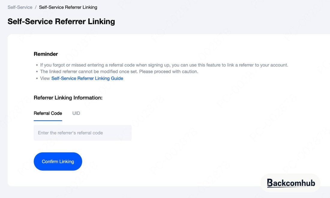 Điền mã mời của IB mới vào ô referral code 
