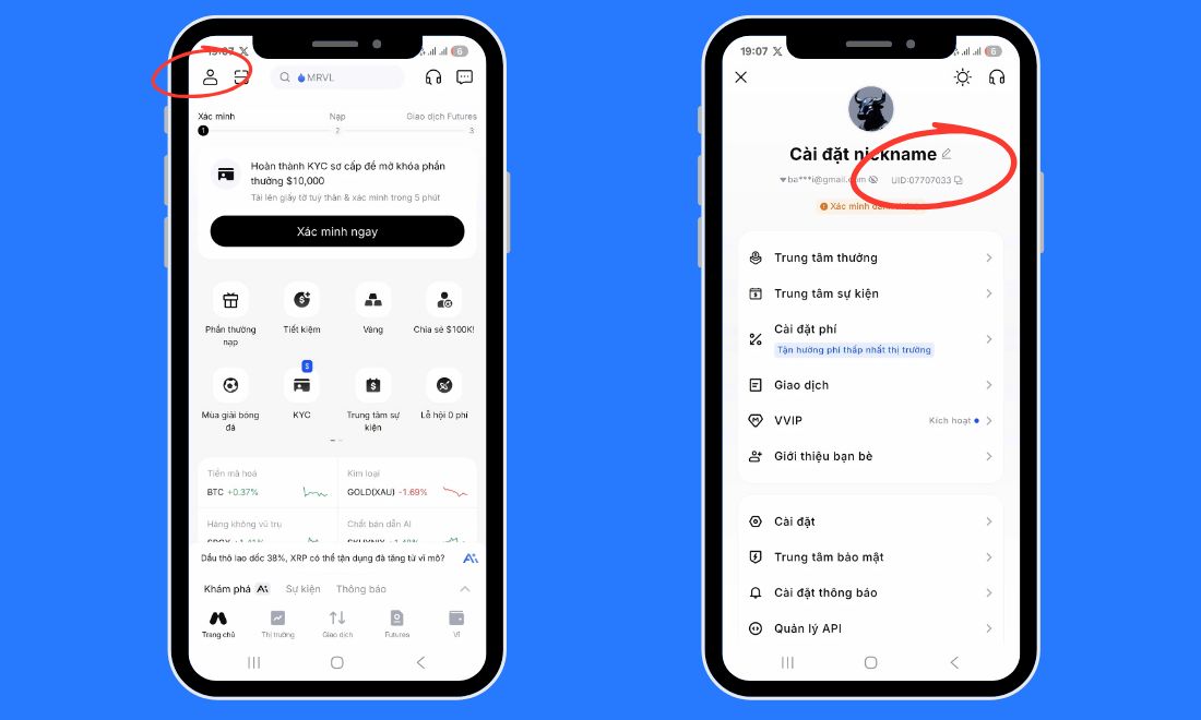Các bước lấy UID trên tài khoản Mexc 