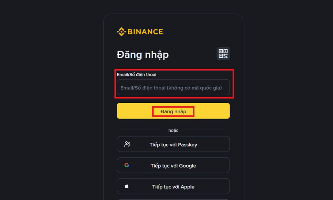 Điền email hoặc số điện thoại sau đó nhấn nút đăng nhập 