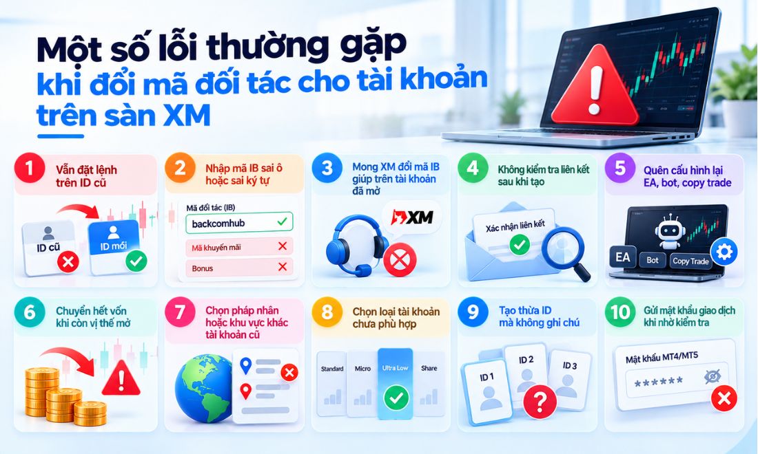 Một số lỗi mà trader có thể gặp trong quá trình thực hiện việc đổi mã đối tác cho tài khoản XM 
