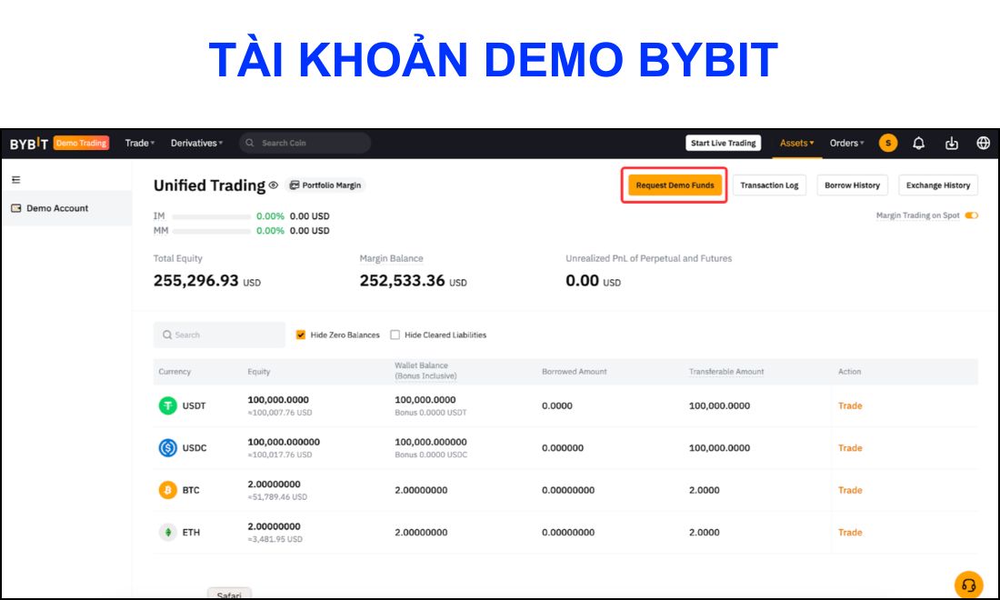 Tài khoản demo bybit là cách gọi khác của tài khoản ảo hay tài khoản thử nghiệm trên bybit 