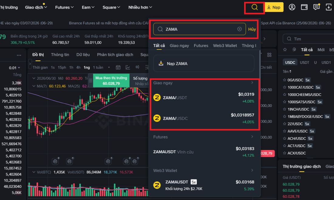 Tìm đồng coin ZAMA 