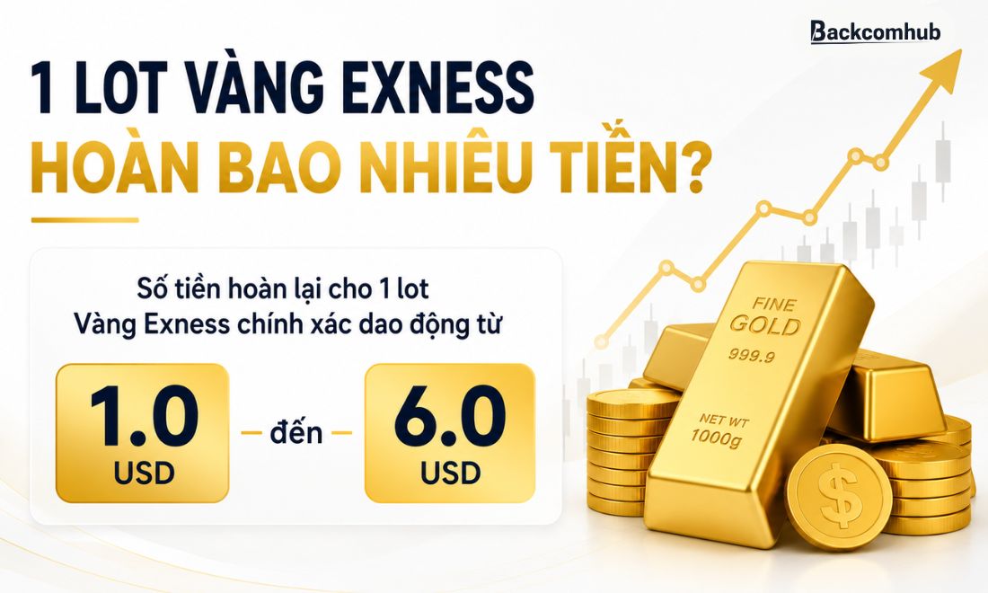 Theo thông tin mới nhất trong năm 2026, khi giao dịch 1 lot vàng trên Exness, trader sẽ được nhận lại từ 1 đến 6 đô tùy theo loại tài khoản