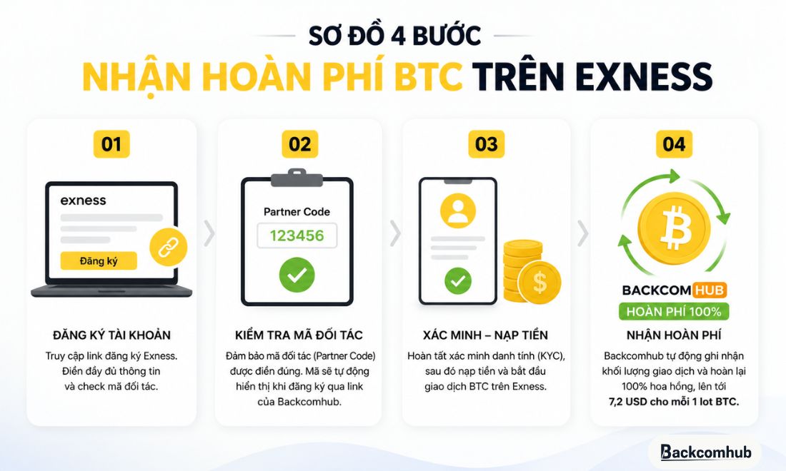 Các bước nhận hoàn phí BTC khi giao dịch trên Exness trọn 3.6 - 7.2 đô/lot 