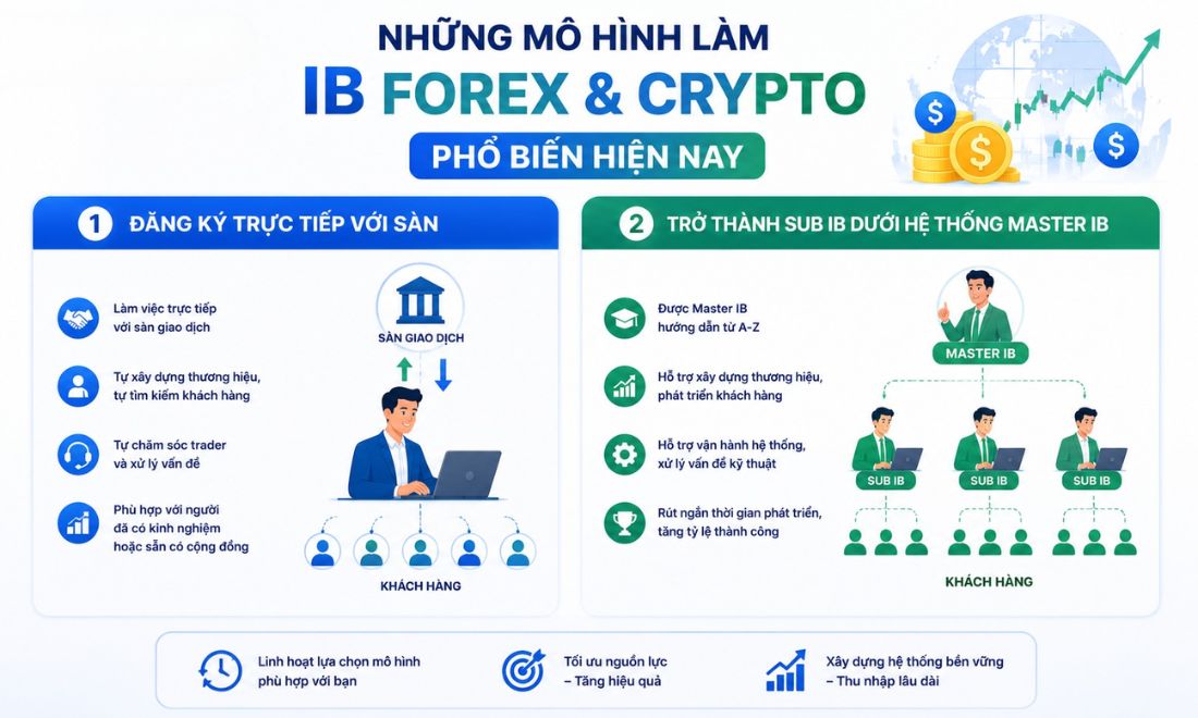 Có 2 cách để làm IB: Đăng ký trực tiếp với sàn và trở thành Ib phụ dưới hệ thống của master IB