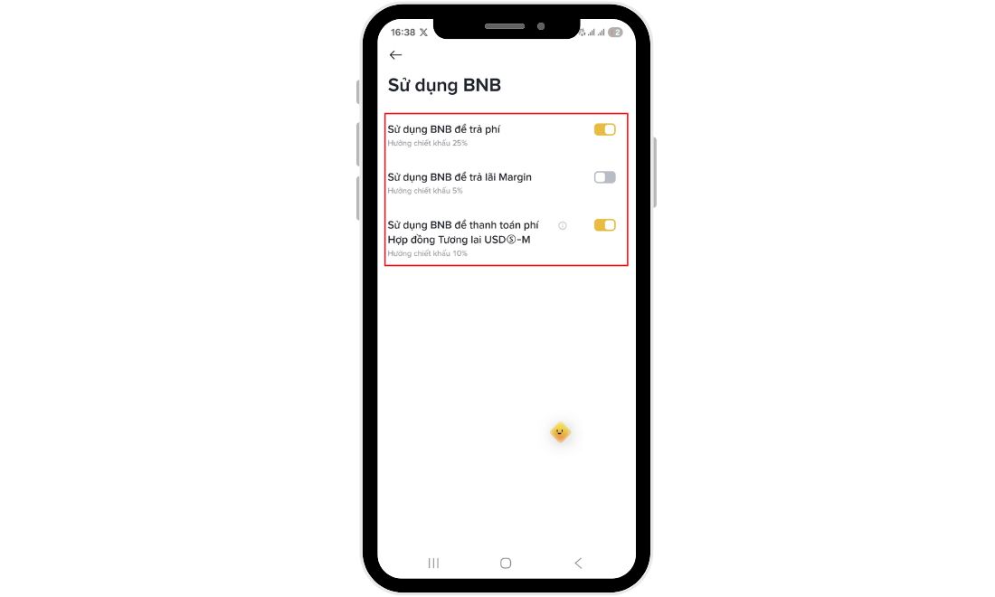 Bật tính năng dùng BNB để trả phí giao dịch 