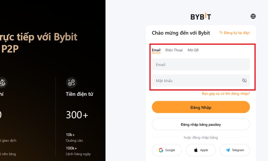 Dùng email để đăng nhập tài khoản Bybit 