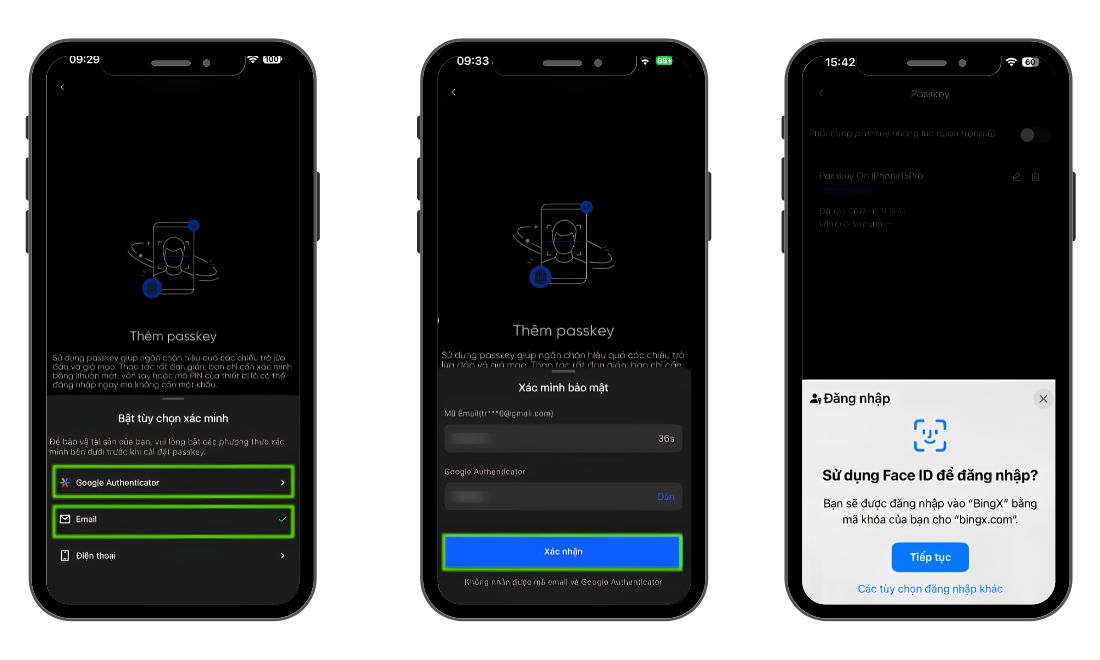 Hoàn tất các bước tiếp theo để kích hoạt passkey thành công cho tài khoản bingx 