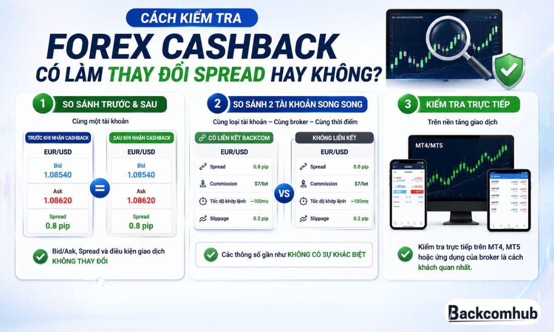 Nếu nhà đầu tư còn nghi ngờ về việc nhận backcom làm thay đổi spread thì có thể sử dụng các cách trên để kiểm tra 