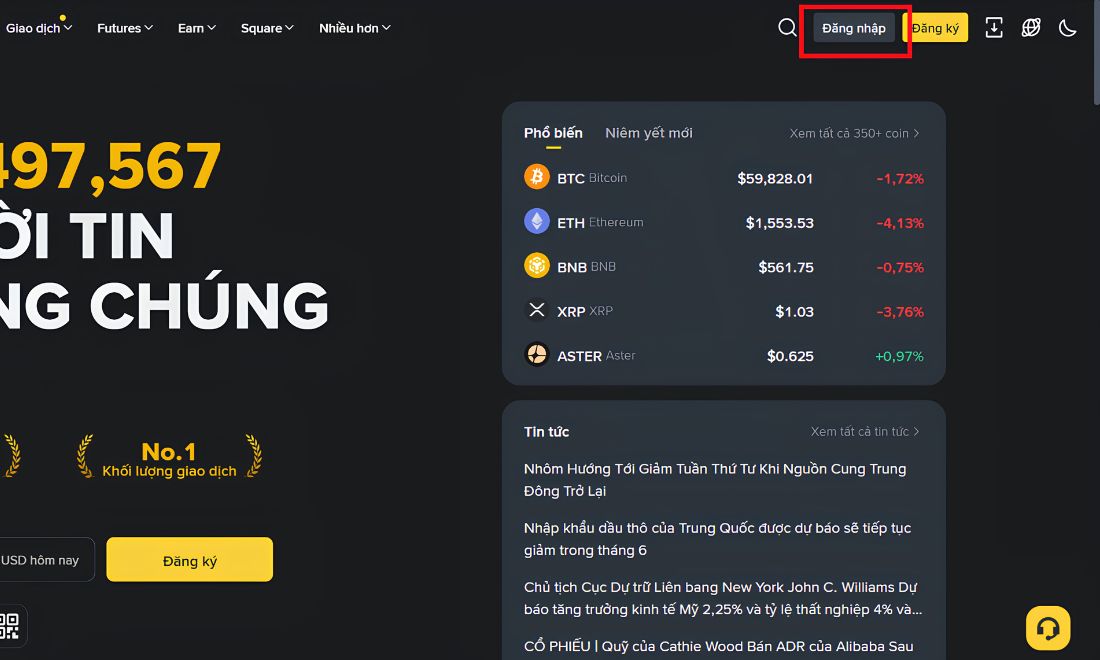 Trước tiên cần truy cập vào tài khoản trên sàn Binance 