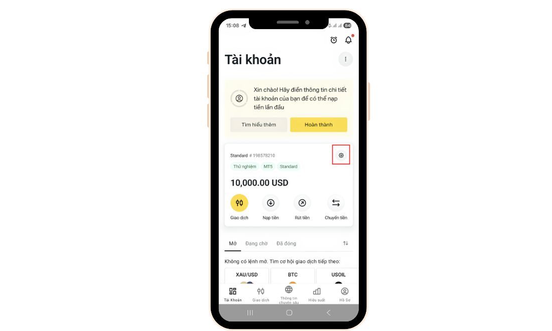 Tại mục tài khoản mà bạn muốn kiểm tra xem đã đăng ký backcom thành công chưa, hãy nhấn vào biểu tượng hình bánh răng 