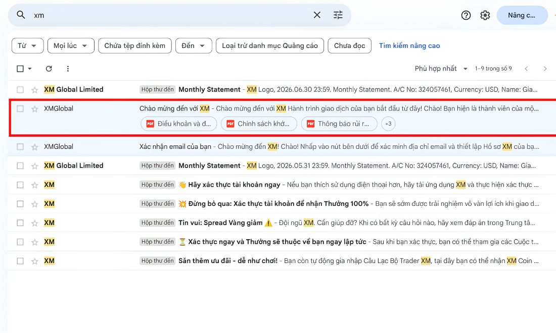 Mở thư "Chào mừng và xác nhận đăng ký thành công" mà XM đã gửi đến email của bạn 