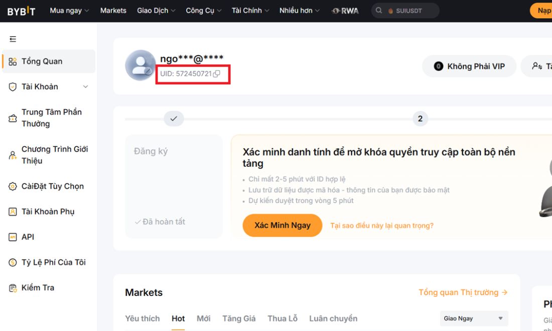 Tìm và sao chép mã UID Bybit